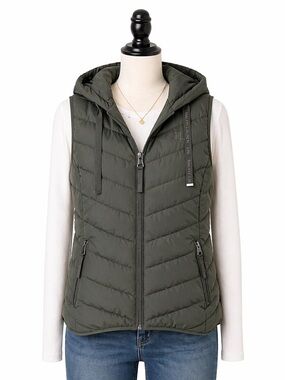 Lauren Ralph Lauren Womens Hooded Stretch Puffer Vest Medium Loden Green Zip
